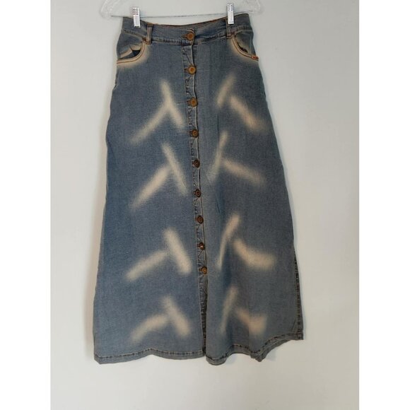 Agressor Denim Skirt Women Blue Maxi Modest Jean Vintage 90's 80s Button Up XL - Picture 5 of 15